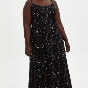 Torrid Trapeze Maxi Dress Soft-Stretch Challis Star Black 3X